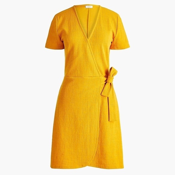 J. Crew Dresses & Skirts - J. Crew Yellow Mustard Textured Knit Short Sleeves Wrap Dress Size XXS NWT